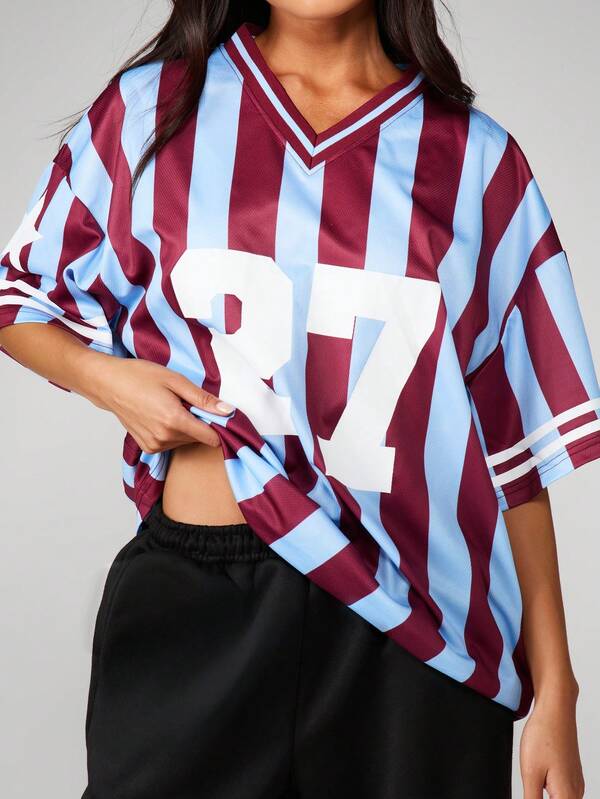 Missguided MISSGUIDED Oversized Striped Football Tee With Number