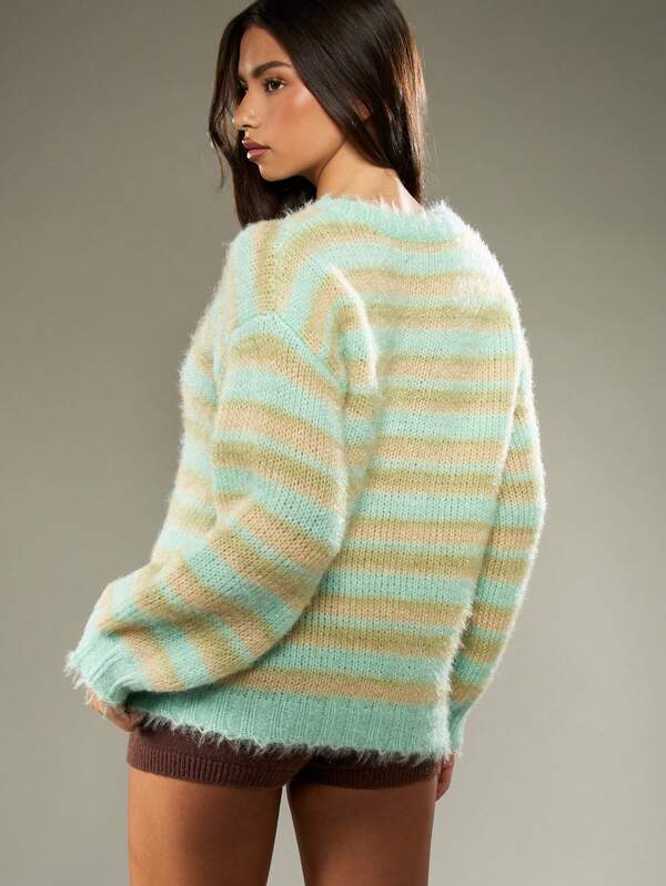 Missguided MISSGUIDED Oversized Striped Fuzzy Sweater With Long Sleeves