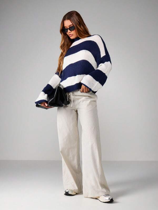 Missguided MISSGUIDED Oversized Striped Knit Pullover With Long Sleeves
