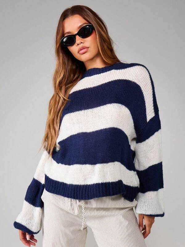 Missguided MISSGUIDED Oversized Striped Knit Pullover With Long Sleeves