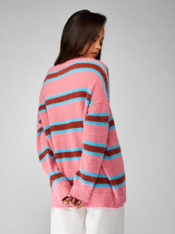 Missguided MISSGUIDED Oversized Striped Knit Sweater With Long Sleeves