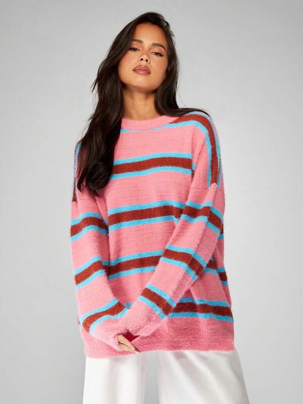 Missguided MISSGUIDED Oversized Striped Knit Sweater With Long Sleeves