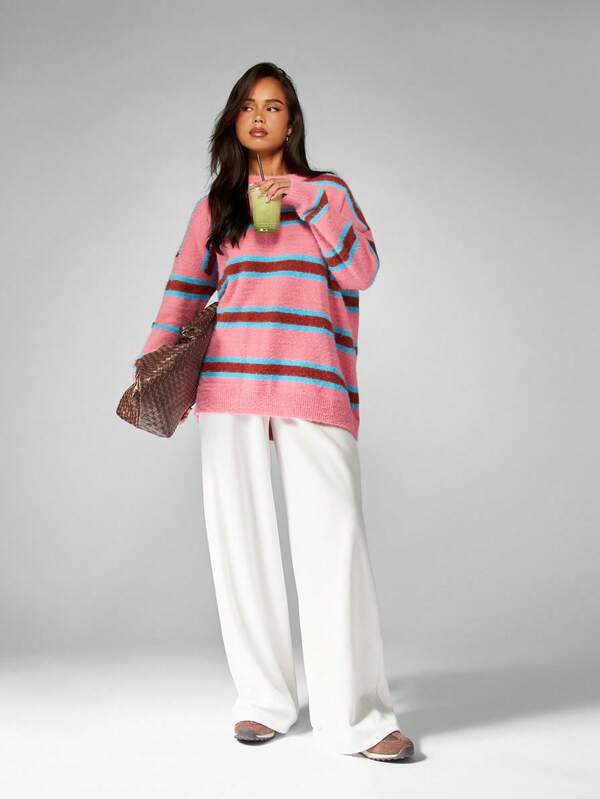 Missguided MISSGUIDED Oversized Striped Knit Sweater With Long Sleeves