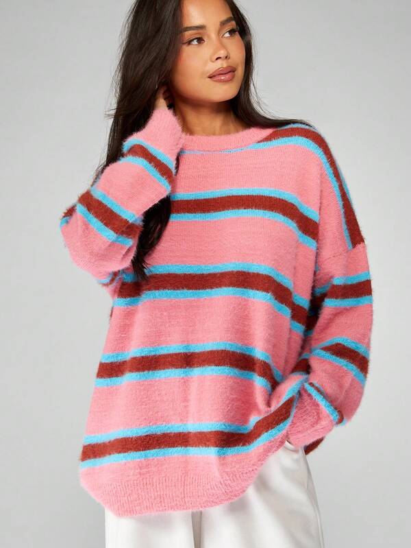 missguided MISSGUIDED Oversized Striped Knit Sweater With Long Sleeves