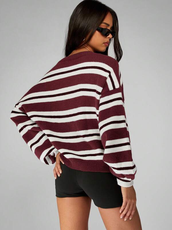 Missguided MISSGUIDED Oversized Striped Knit Sweater With Ribbed Cuffs