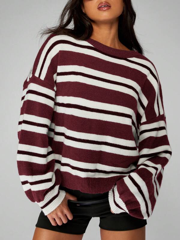 Missguided MISSGUIDED Oversized Striped Knit Sweater With Ribbed Cuffs