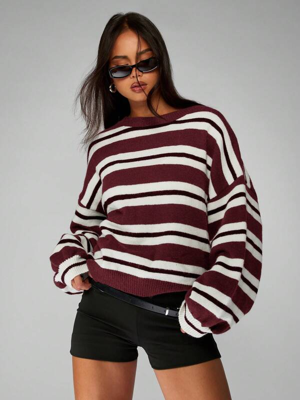 missguided MISSGUIDED Oversized Striped Knit Sweater With Ribbed Cuffs