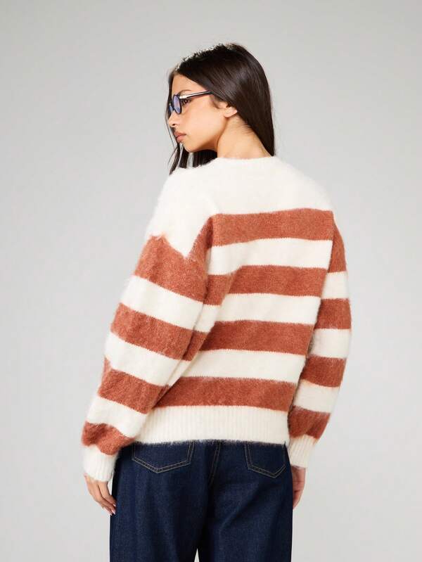 Missguided MISSGUIDED Oversized Striped Knit Sweater With Round Neck