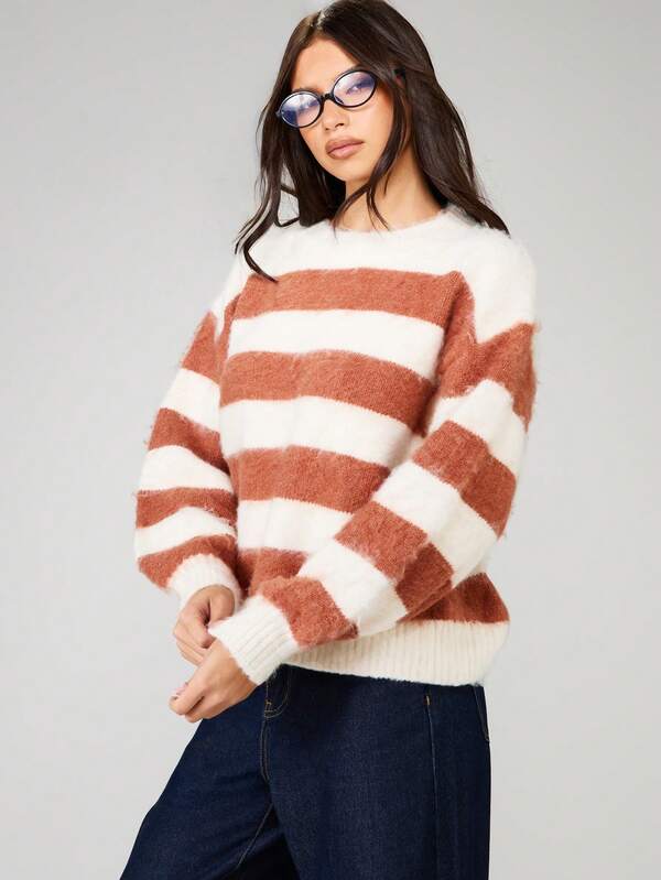 Missguided MISSGUIDED Oversized Striped Knit Sweater With Round Neck