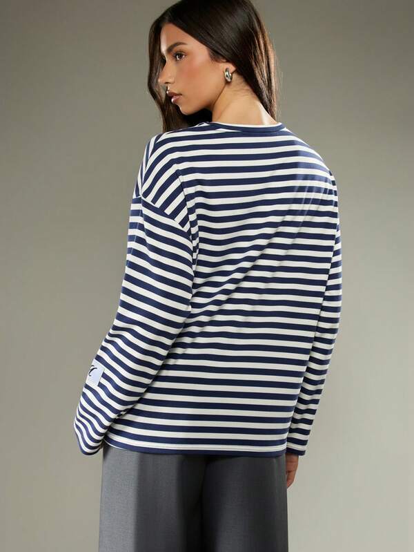 Missguided MISSGUIDED Oversized Striped Long Sleeve T-Shirt