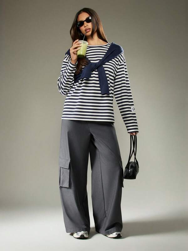 Missguided MISSGUIDED Oversized Striped Long Sleeve T-Shirt
