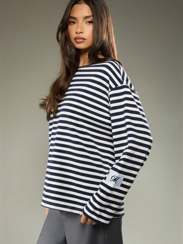 Missguided MISSGUIDED Oversized Striped Long Sleeve T-Shirt