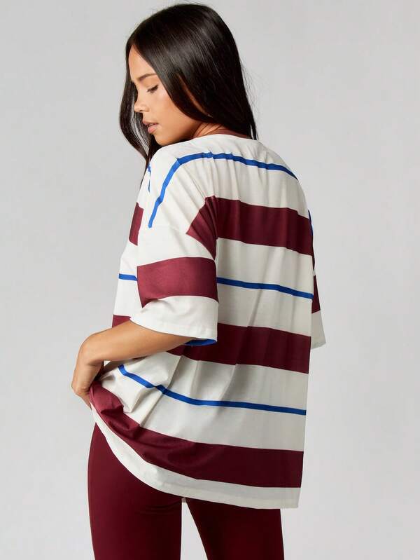 Missguided MISSGUIDED Oversized Striped Mock Neck T-Shirt