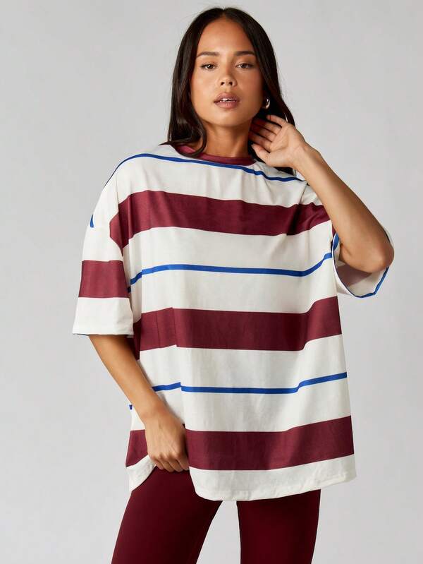 Missguided MISSGUIDED Oversized Striped Mock Neck T-Shirt