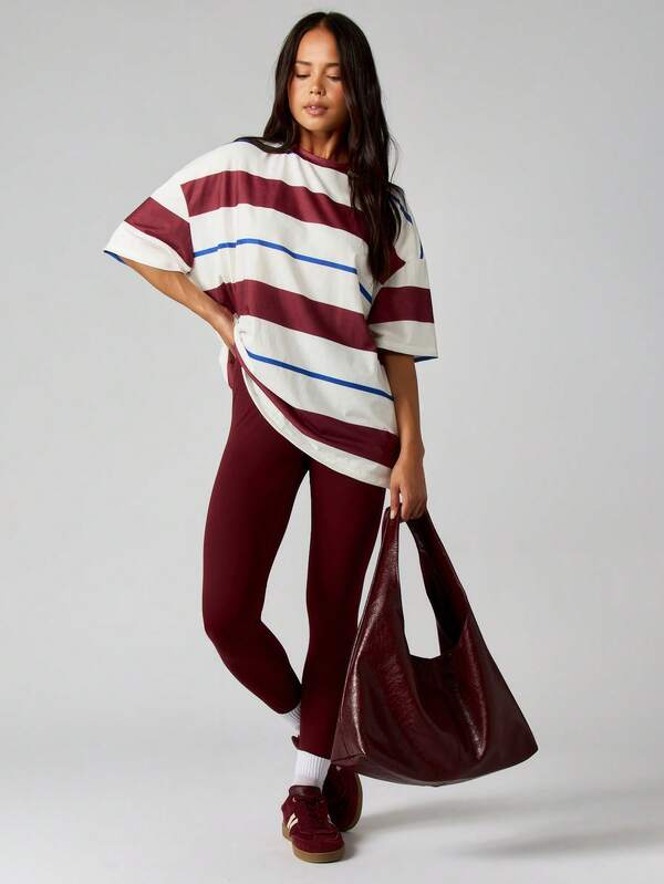 Missguided MISSGUIDED Oversized Striped Mock Neck T-Shirt