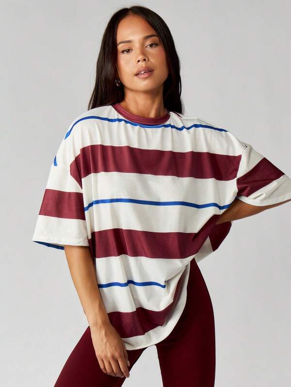missguided MISSGUIDED Oversized Striped Mock Neck T-Shirt