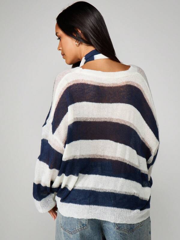 Missguided MISSGUIDED Oversized Striped Open Front Cardigan