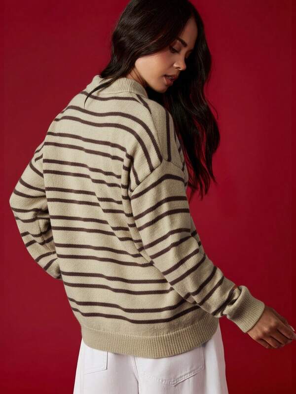 Missguided MISSGUIDED Oversized Striped Polo Knit Sweater