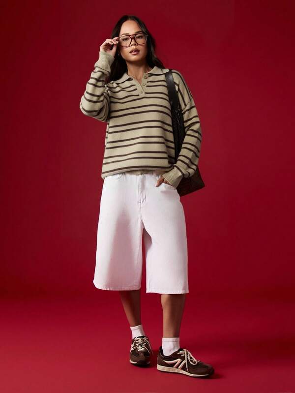 Missguided MISSGUIDED Oversized Striped Polo Knit Sweater