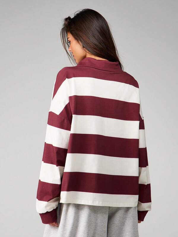 Missguided MISSGUIDED Oversized Striped Rugby Collar Sweatshirt