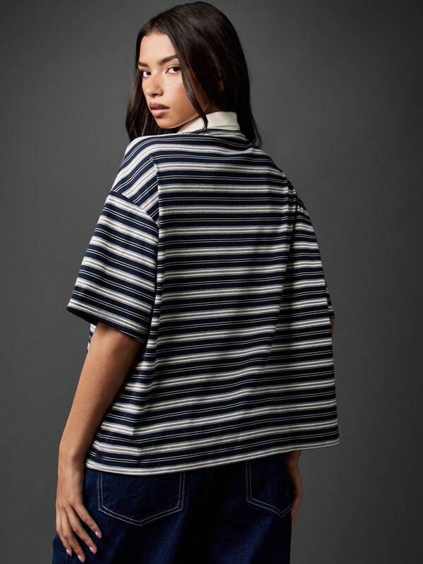Missguided MISSGUIDED Oversized Striped Rugby Polo With Classic Collar