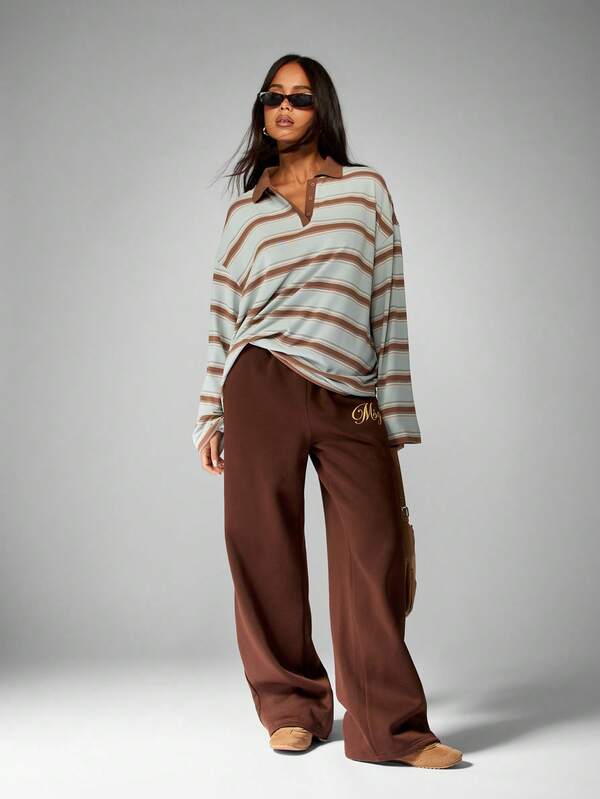 Missguided MISSGUIDED Oversized Striped Rugby Polo With Partial Button Placket