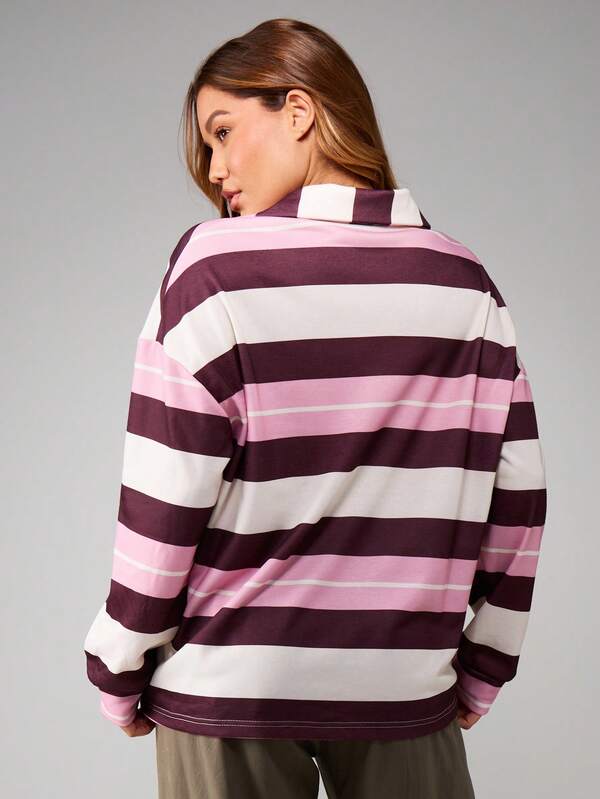 Missguided MISSGUIDED Oversized Striped Rugby Sweatshirt With Collar
