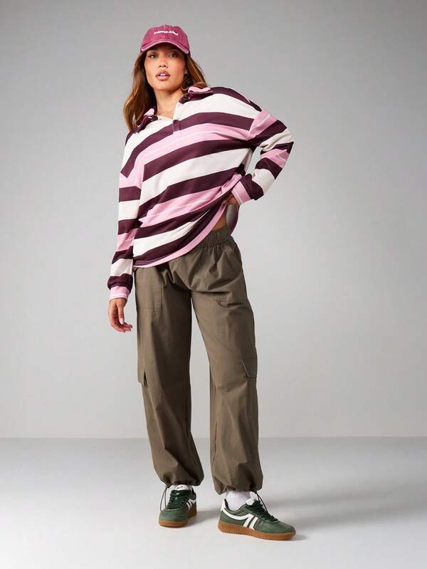 Missguided MISSGUIDED Oversized Striped Rugby Sweatshirt With Collar