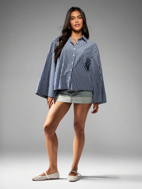 Missguided MISSGUIDED Oversized Striped Shirt With Wide Cuffs