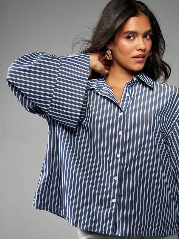 Missguided MISSGUIDED Oversized Striped Shirt With Wide Cuffs