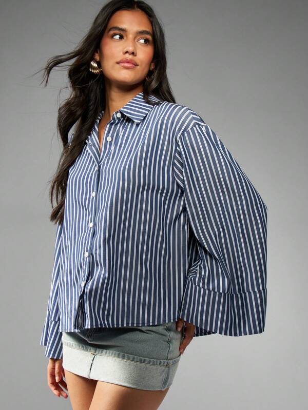 missguided MISSGUIDED Oversized Striped Shirt With Wide Cuffs
