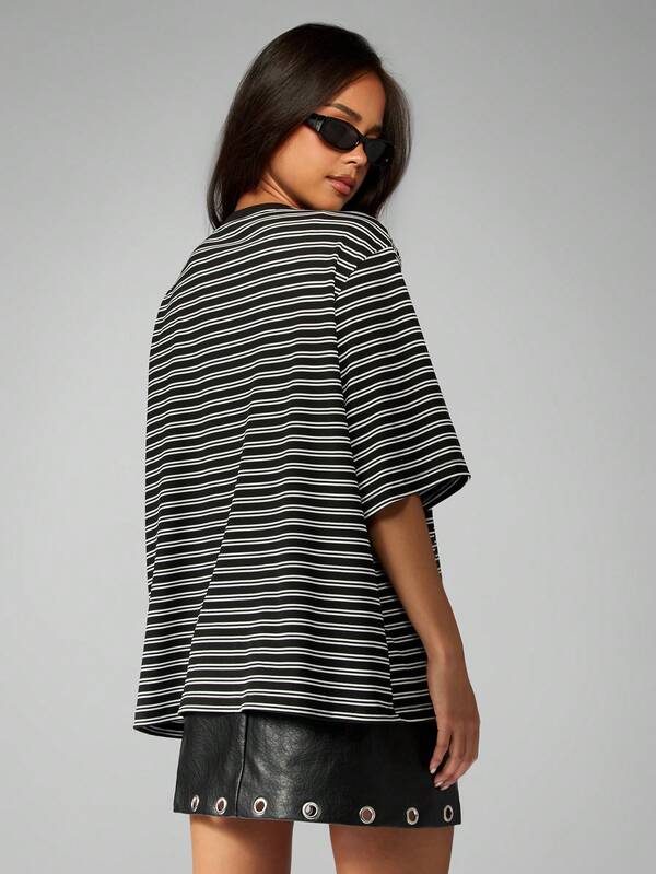 Missguided MISSGUIDED Oversized Striped T Shirt With Crew Neck And Short Sleeves