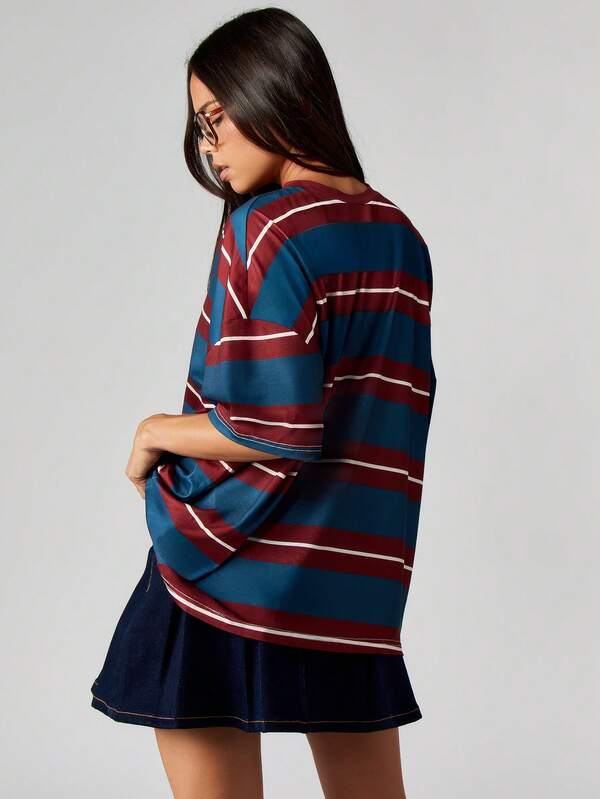 Missguided MISSGUIDED Oversized Striped T-Shirt With Long Sleeves