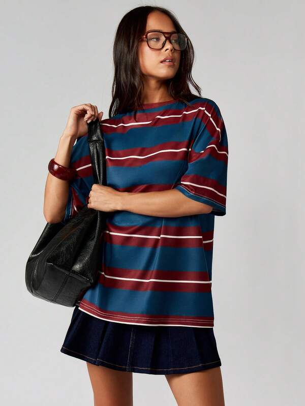 missguided MISSGUIDED Oversized Striped T-Shirt With Long Sleeves