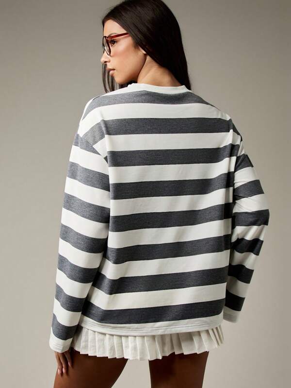 Missguided MISSGUIDED Oversized Striped T Shirt With Pleated Hem Details
