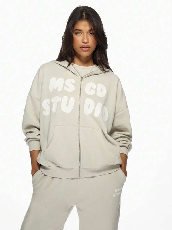 missguided MISSGUIDED Oversized Studio Graphic Casual Zip-Up Sweatshirt