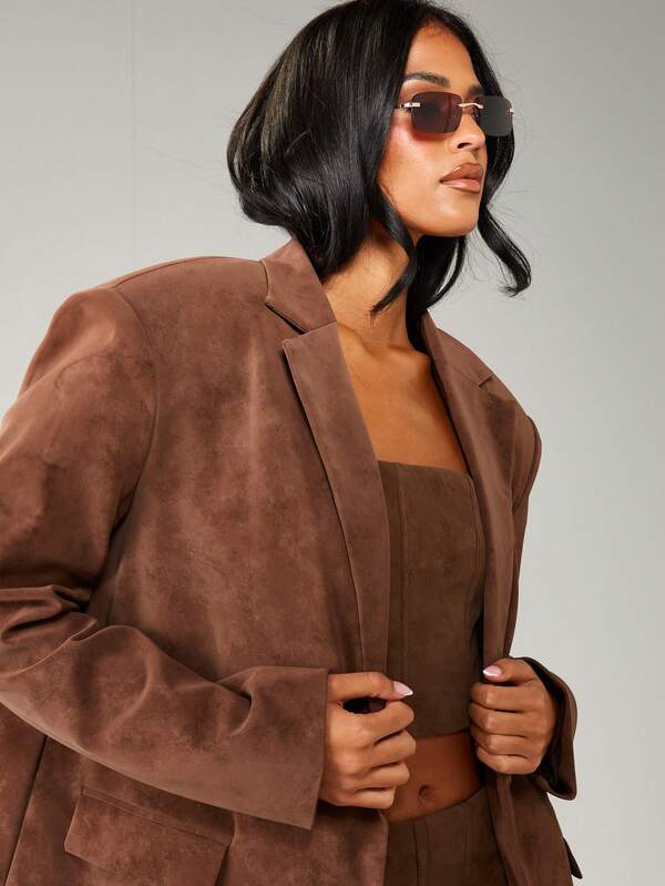 Missguided MISSGUIDED Oversized Suede Blazer With Button Closure And Pockets