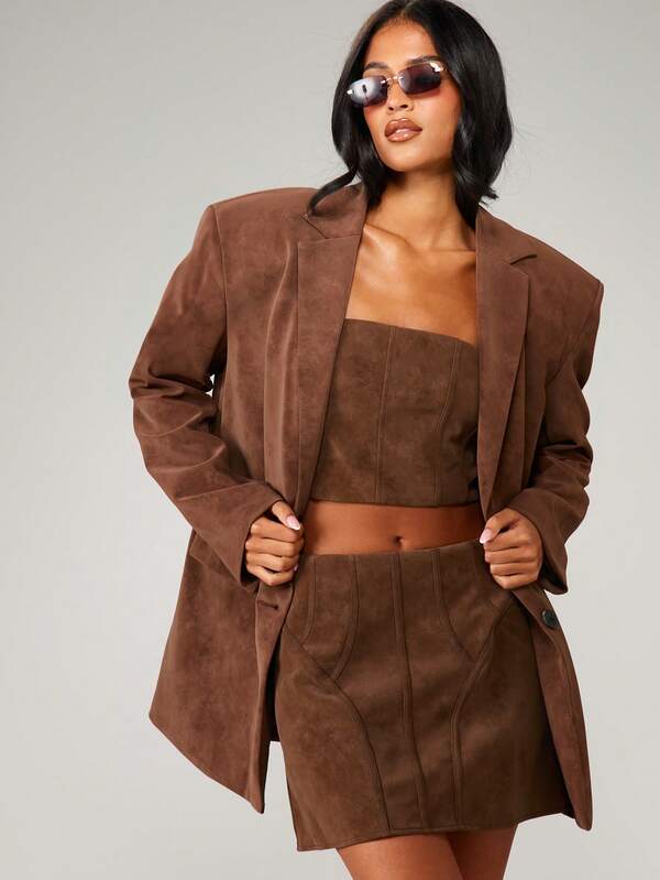 missguided MISSGUIDED Oversized Suede Blazer With Button Closure And Pockets