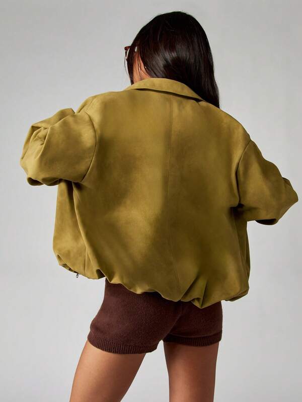 Missguided MISSGUIDED Oversized Suede Bomber Jacket With Zip Front