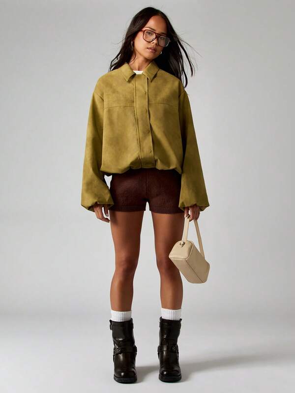 Missguided MISSGUIDED Oversized Suede Bomber Jacket With Zip Front