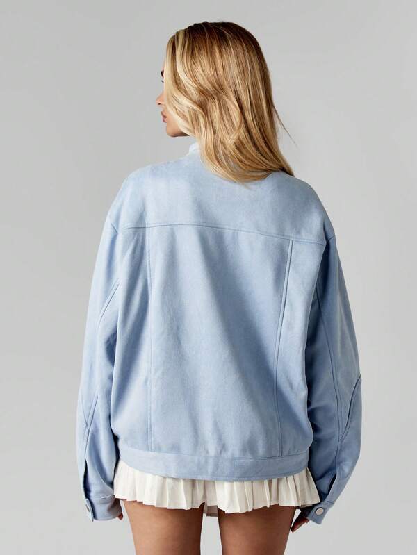 Missguided MISSGUIDED Oversized Suede Bomber Jacket With Zip Pockets