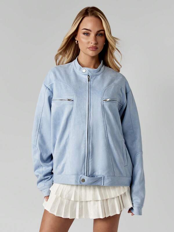 Missguided MISSGUIDED Oversized Suede Bomber Jacket With Zip Pockets