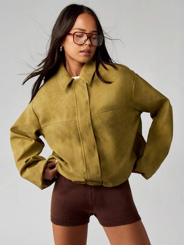 missguided MISSGUIDED Oversized Suede Bomber Jacket With Zip Front
