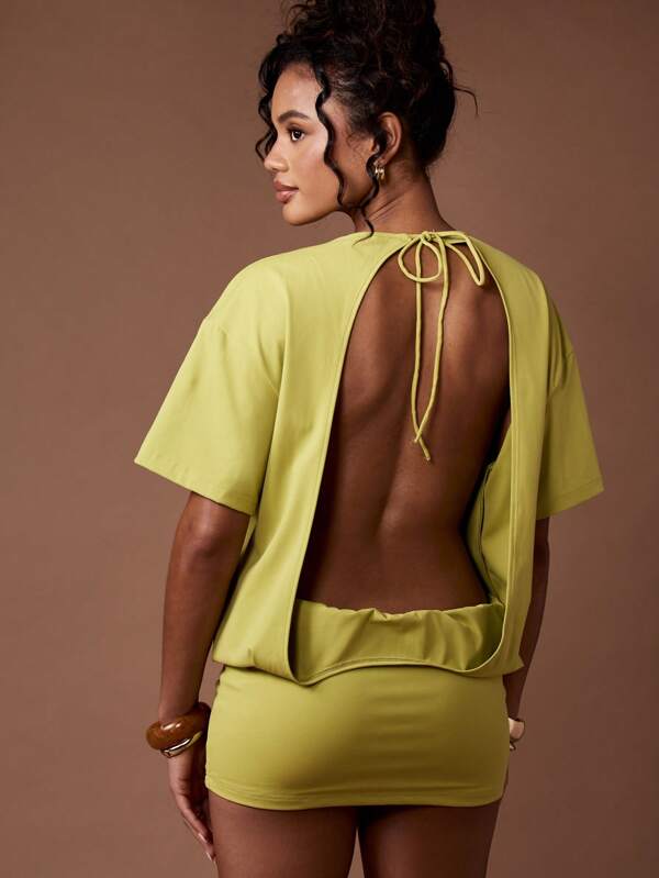 Missguided MISSGUIDED Oversized T-Shirt Open Back Mini Dress Tie Back Feature