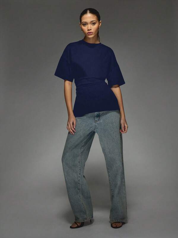 Missguided MISSGUIDED Oversized T Shirt With Cinched Waist And Short Sleeves