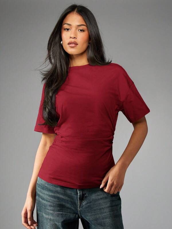 missguided MISSGUIDED Oversized T Shirt With Cinched Waist And Ruched Sides