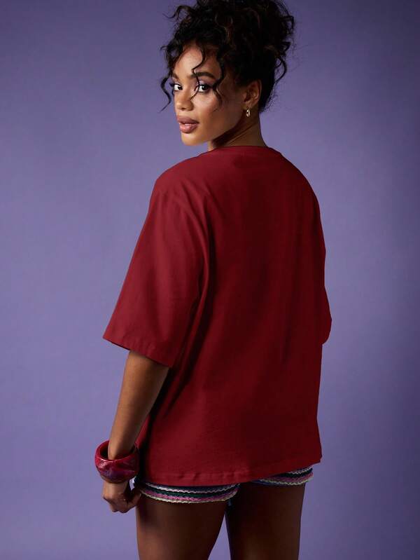 Missguided MISSGUIDED Oversized T Shirt With Crystal Starfish Detail