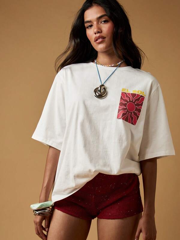 Missguided MISSGUIDED Oversized T Shirt With El Sol Sun Graphic Print