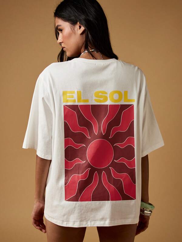 missguided MISSGUIDED Oversized T Shirt With El Sol Sun Graphic Print