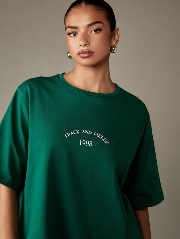 Missguided MISSGUIDED Oversized T Shirt With Retro Track Text Print